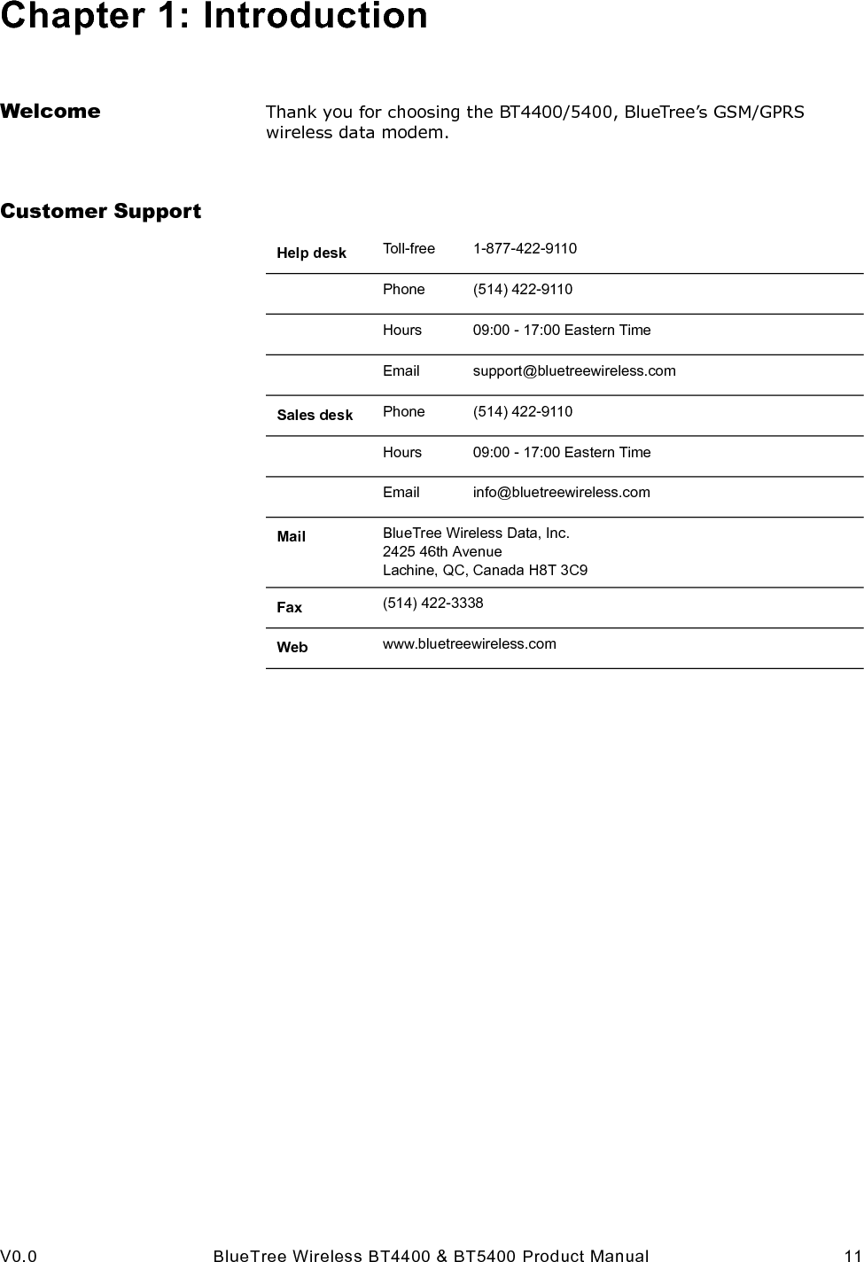 12 BlueTree Wireless BT4400 &amp; BT5400 Product Manual V0.0