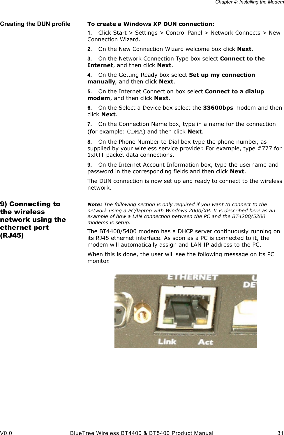Bluetree Wireless Data BTX400 Wireless Modem User Manual UG BT4400 5400 GSM