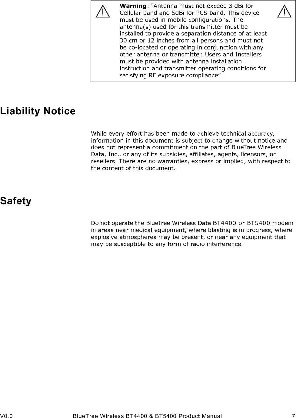 8 BlueTree Wireless BT4400 &amp; BT5400 Product Manual V0.0