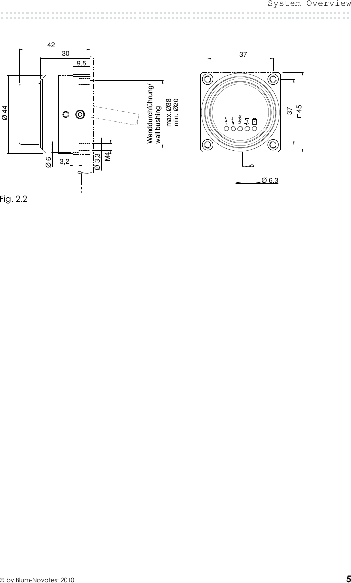  System Overview   by Blum-Novotest 2010 5   Fig. 2.2 Modemax.Ø38min. Ø203042Ø 449,5Ø 3,3Ø 63,2M4373745Ø 6,3