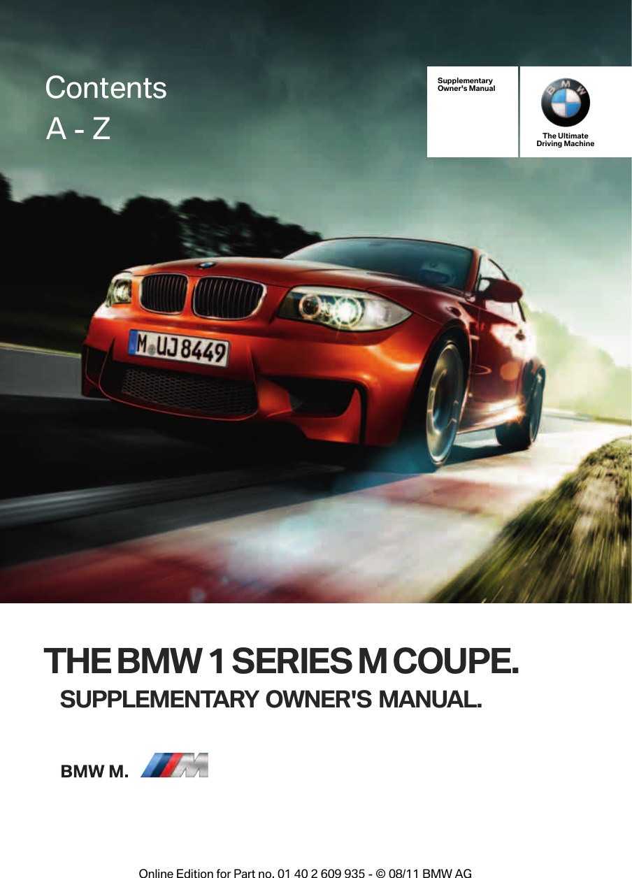 Bmw 2011 1 Series M Coupe Owners Manual