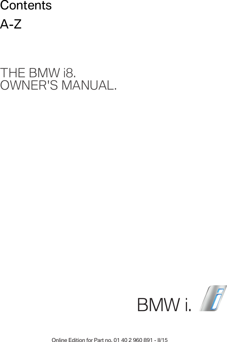 Bmw 2015 I8 Owners Manual