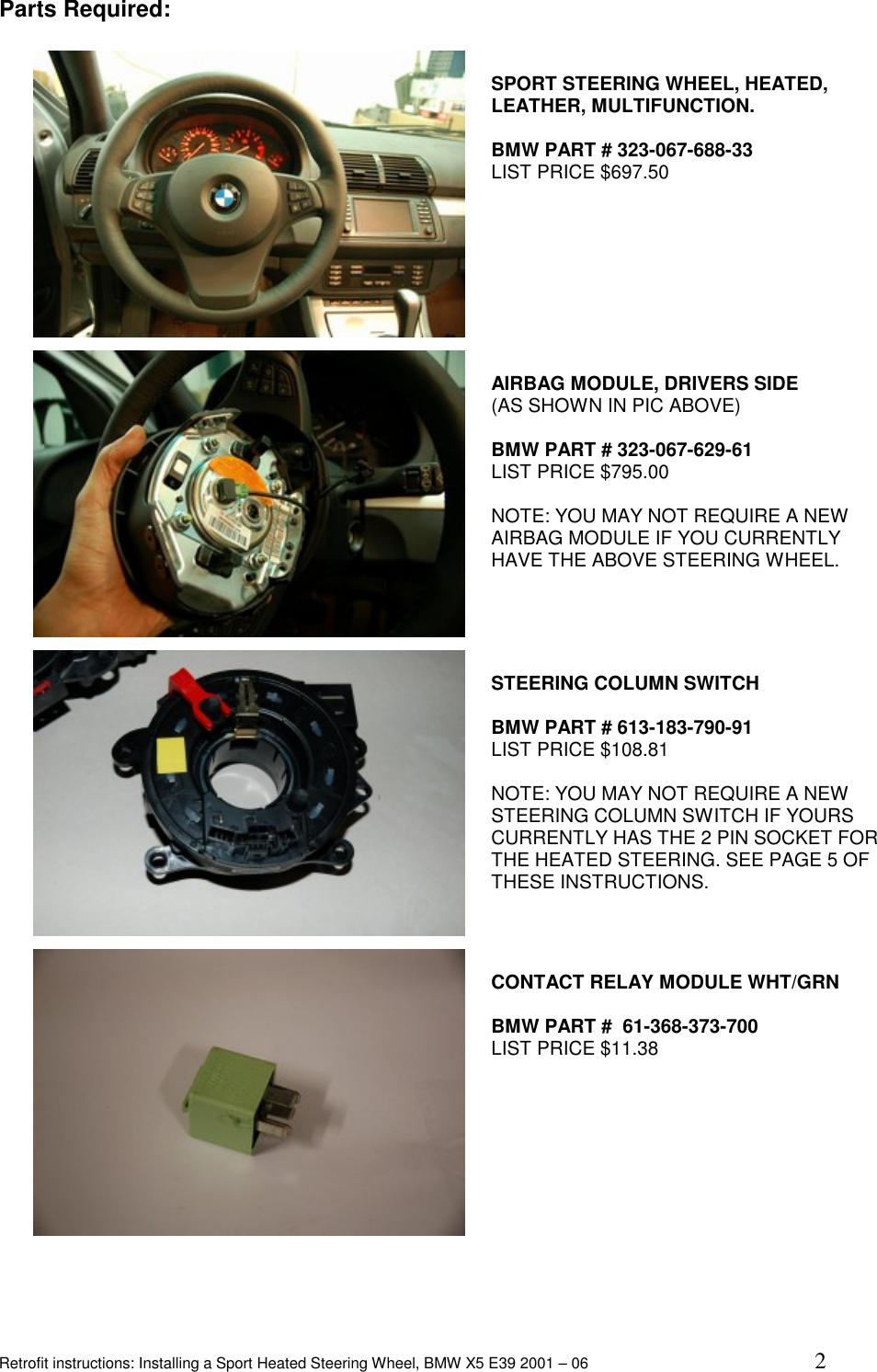 Page 2 of 10 - Bmw Bmw-Bmw-Automobile-Parts-2001-2006-Users-Manual Heated Wheel Retrofit
