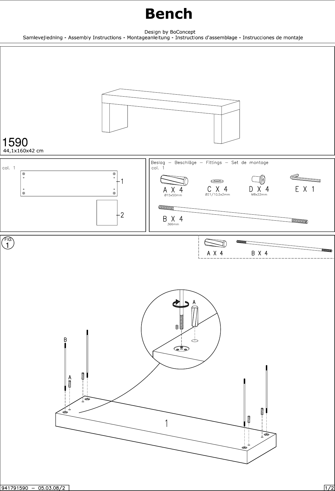 Page 1 of 2 - Boconcept Boconcept-Bench-1590-Assembly-Instruction T:\PTA\Produktudv\Chair\Chair - Dining\Bench 1590\Mon\941791590_v1_lev