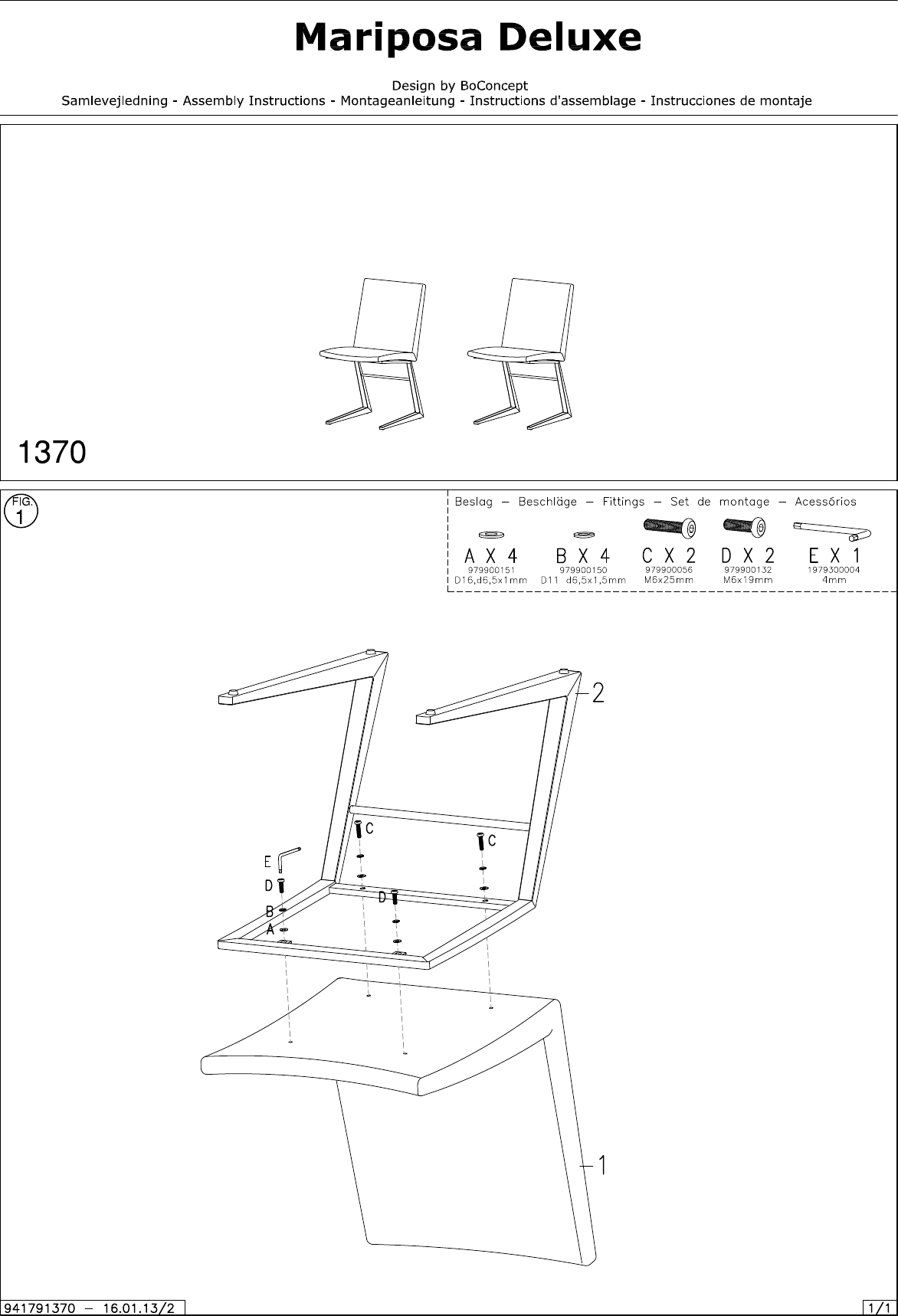 Page 1 of 1 - Boconcept Boconcept-Mariposa-Deluxe-1370-Assembly-Instruction B:\DK_PTA_Share\Inventor Ation\_AI,  & Comb\Chair Dining - Mariposa Deluxe 1370\941791370_v1_lev