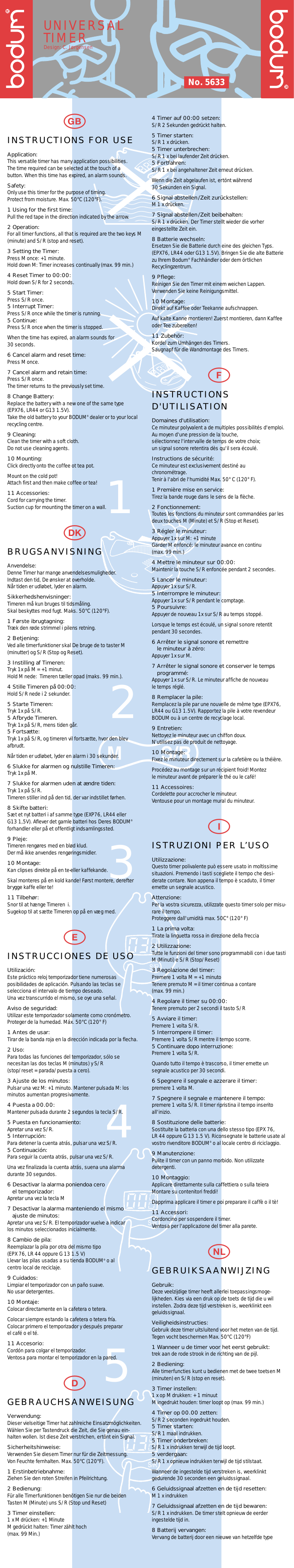 Page 1 of 2 - Bodum Bodum-Timer-Users-Manual-  Bodum-timer-users-manual