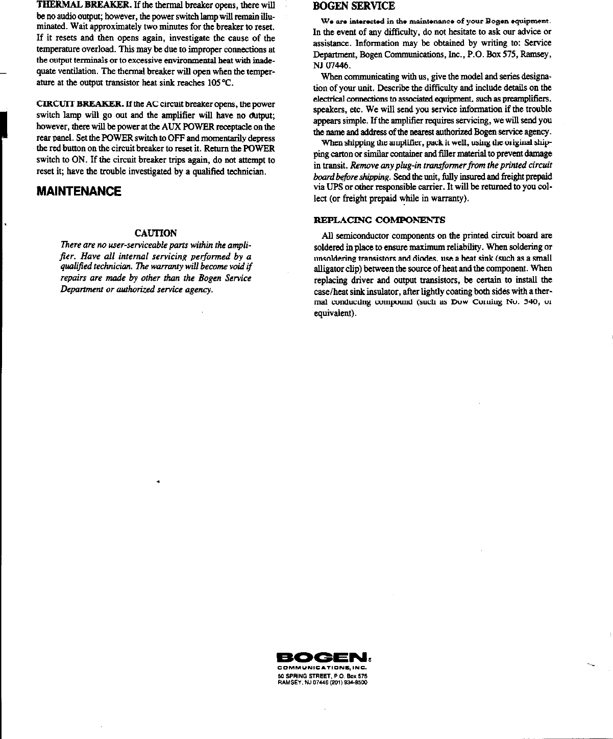 Page 4 of 4 - Bogen Bogen-Bogen-Communications-Car-Amplifier-Bpa-60-Users-Manual- BPA60 Manual - Basic Power Amplifier  Bogen-bogen-communications-car-amplifier-bpa-60-users-manual
