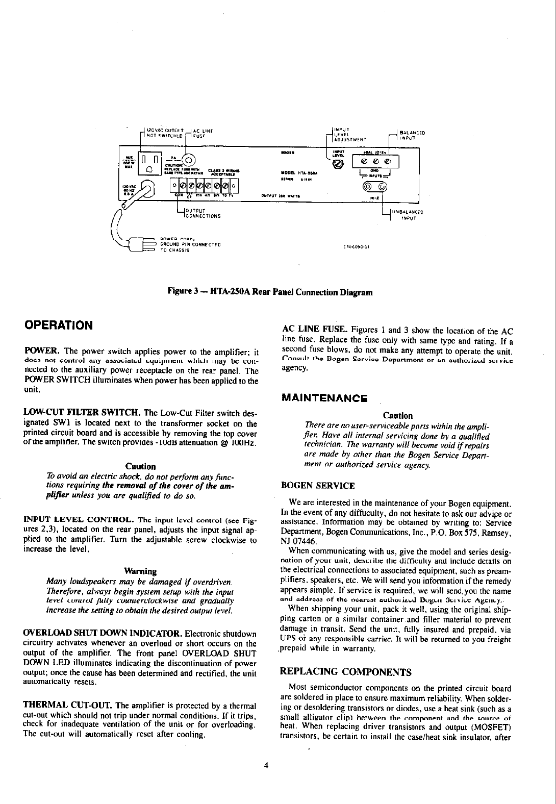 Page 4 of 5 - Bogen Bogen-Bogen-Communications-Car-Amplifier-Hta-125A-Users-Manual- HTA125A HTA250A Manual - Power Mosfet Amplifier  Bogen-bogen-communications-car-amplifier-hta-125a-users-manual