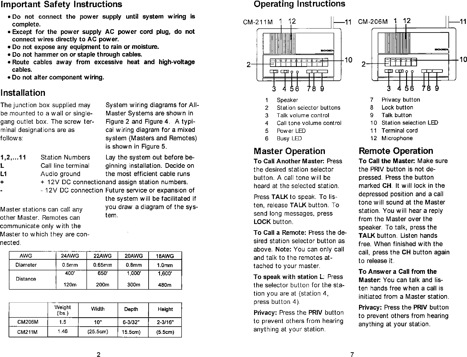 Page 2 of 8 - Bogen Bogen-Bogen-Communications-Intercom-System-Cm-206M-Users-Manual- CM206M CM211M CM200X Manual - Intercom Systems  Bogen-bogen-communications-intercom-system-cm-206m-users-manual