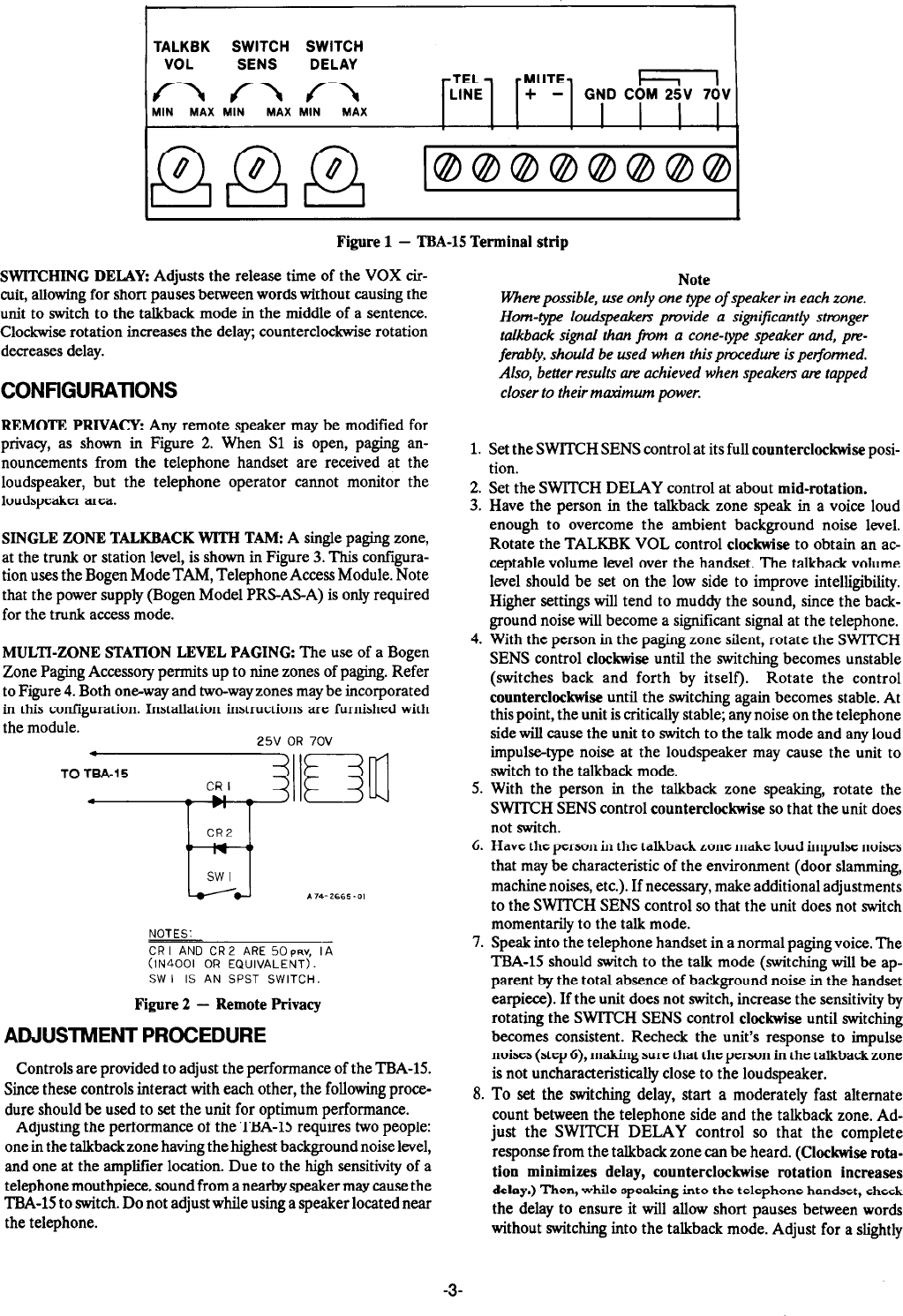 Page 3 of 6 - Bogen Bogen-Bogen-Communications-Stereo-Amplifier-Tba-15-Users-Manual- TBA15 Manual - Paging/Talkback Amplifier  Bogen-bogen-communications-stereo-amplifier-tba-15-users-manual