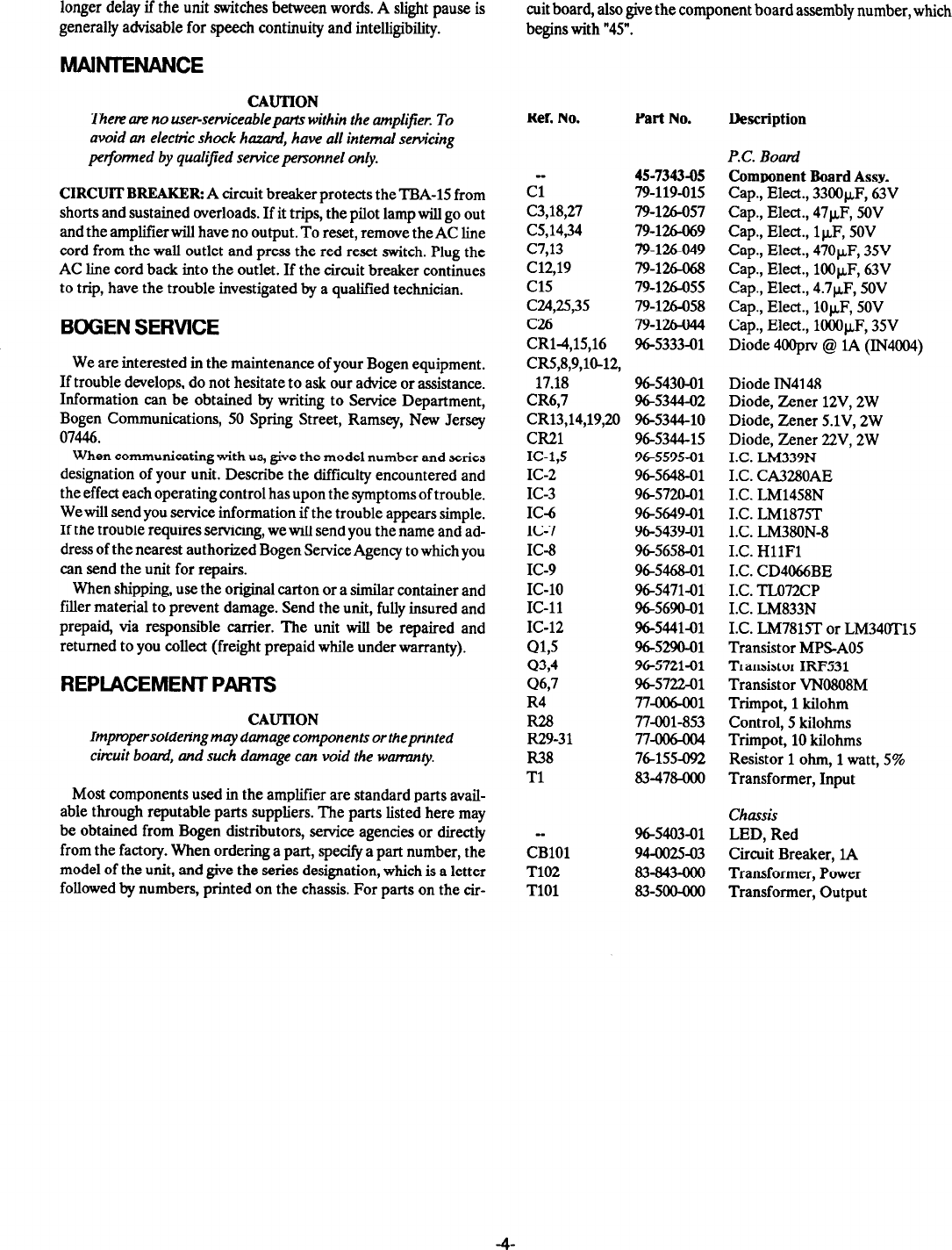 Page 4 of 6 - Bogen Bogen-Bogen-Communications-Stereo-Amplifier-Tba-15-Users-Manual- TBA15 Manual - Paging/Talkback Amplifier  Bogen-bogen-communications-stereo-amplifier-tba-15-users-manual