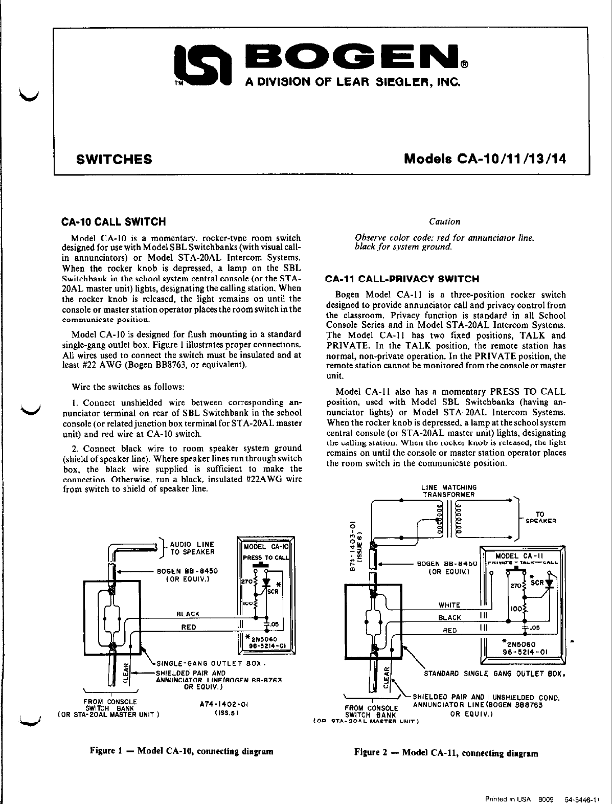 Page 1 of 2 - Bogen Bogen-Ca-10-Users-Manual- CA10/ CA11/ CA13/ CA14 Manual  Bogen-ca-10-users-manual