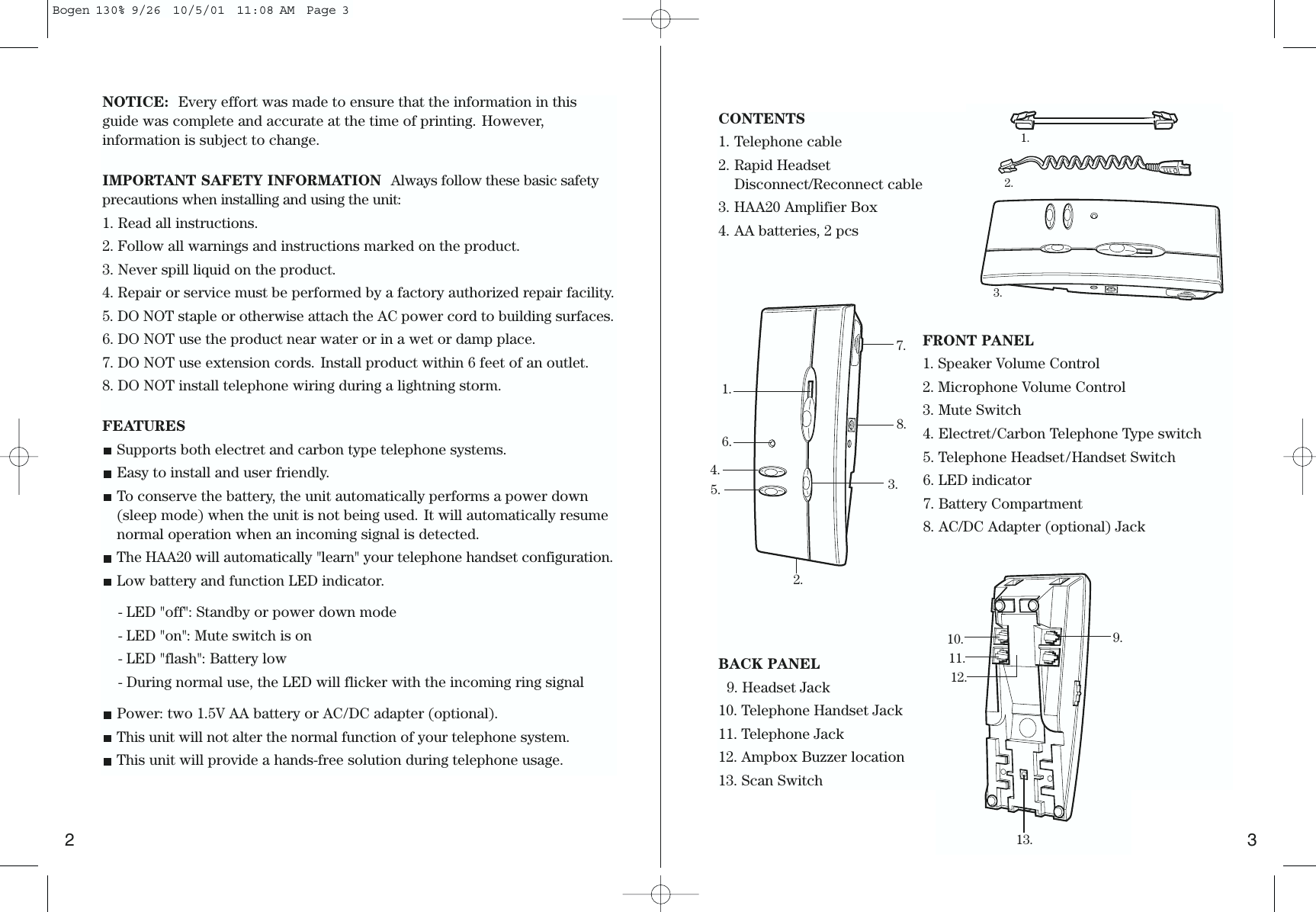 Page 2 of 8 - Bogen Bogen-Haa20-Users-Manual- HAA20 - Telephony Headset Amp Manual  Bogen-haa20-users-manual