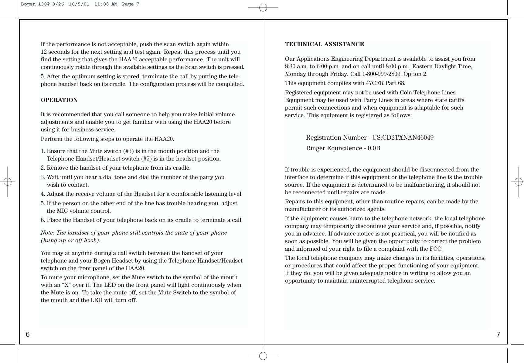 Page 6 of 8 - Bogen Bogen-Haa20-Users-Manual- HAA20 - Telephony Headset Amp Manual  Bogen-haa20-users-manual