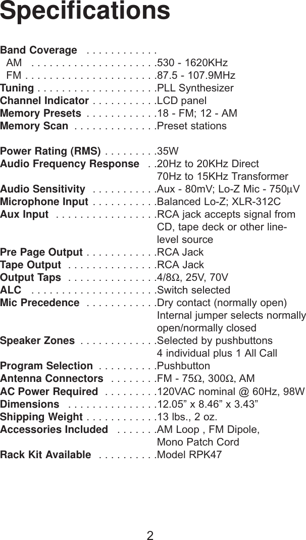 Page 2 of 11 - Bogen Bogen-Rm-350D-Users-Manual- RM350D Manual - AM/FM Digital Receiver  Bogen-rm-350d-users-manual