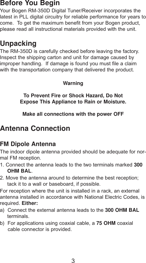 Page 3 of 11 - Bogen Bogen-Rm-350D-Users-Manual- RM350D Manual - AM/FM Digital Receiver  Bogen-rm-350d-users-manual