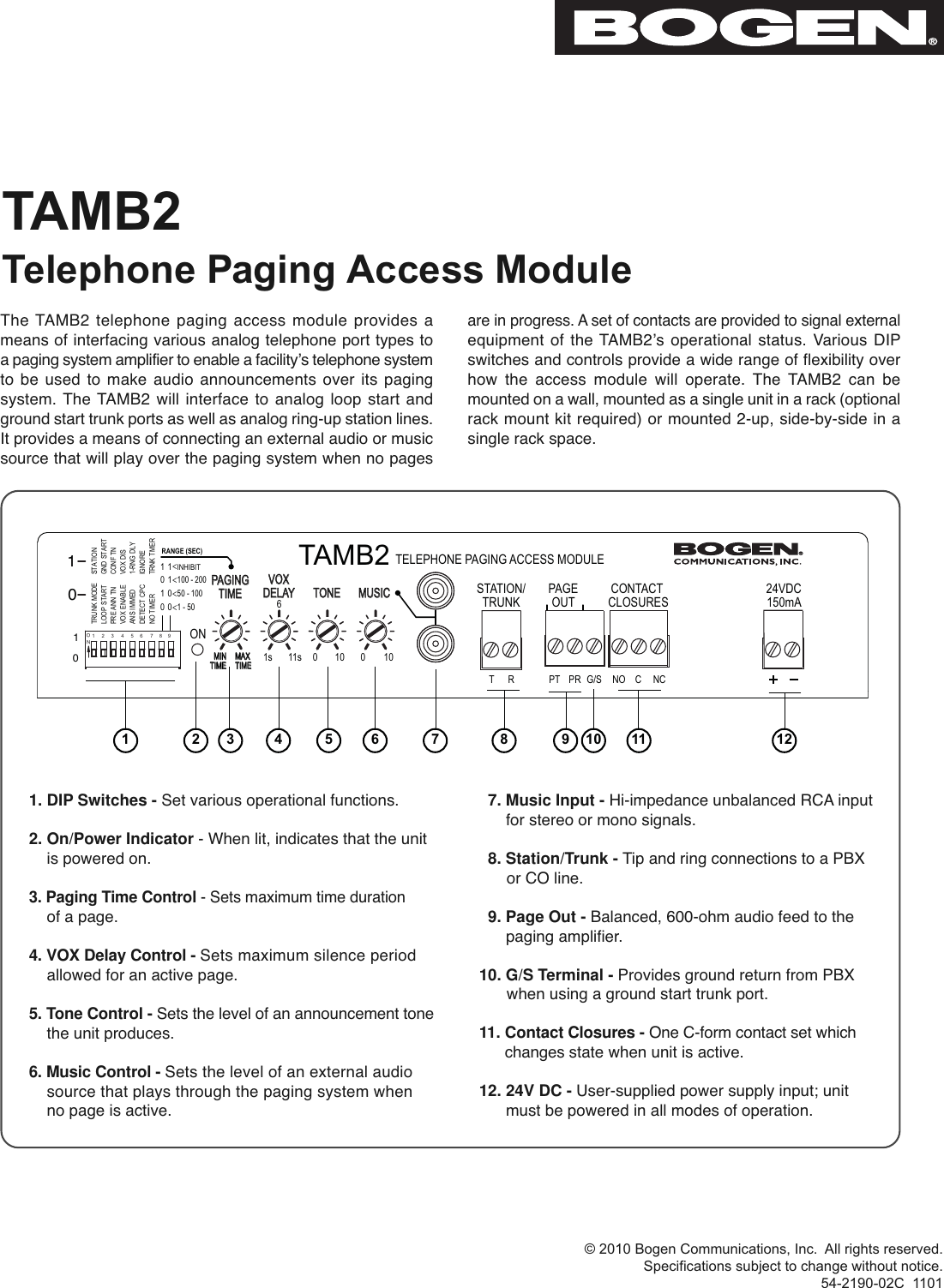 Page 1 of 8 - Bogen Bogen-Tamb2-Users-Manual- TAMB2 Manual  Bogen-tamb2-users-manual