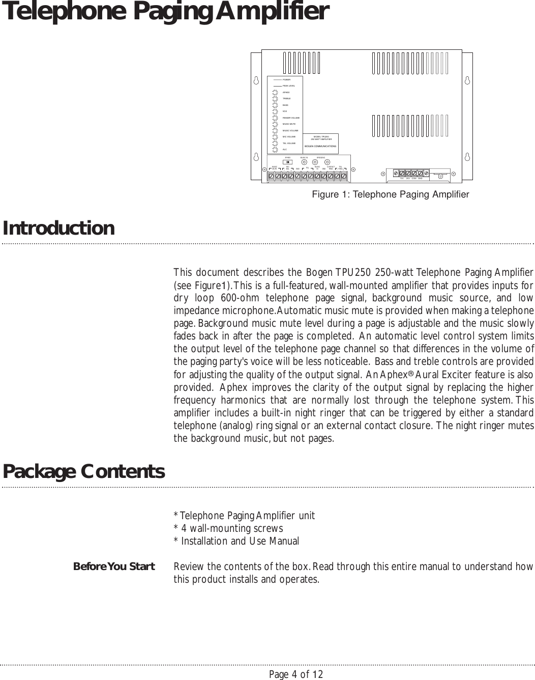 Page 4 of 12 - Bogen Bogen-Tpu250-Users-Manual- 54-5900-01r1  Bogen-tpu250-users-manual