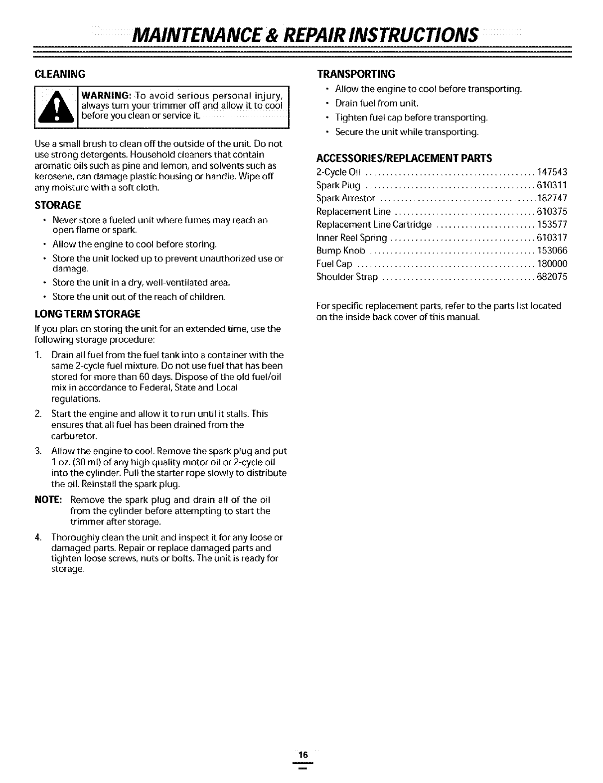 Bolens BL100 User Manual TRIMMER Manuals And Guides L0403044
