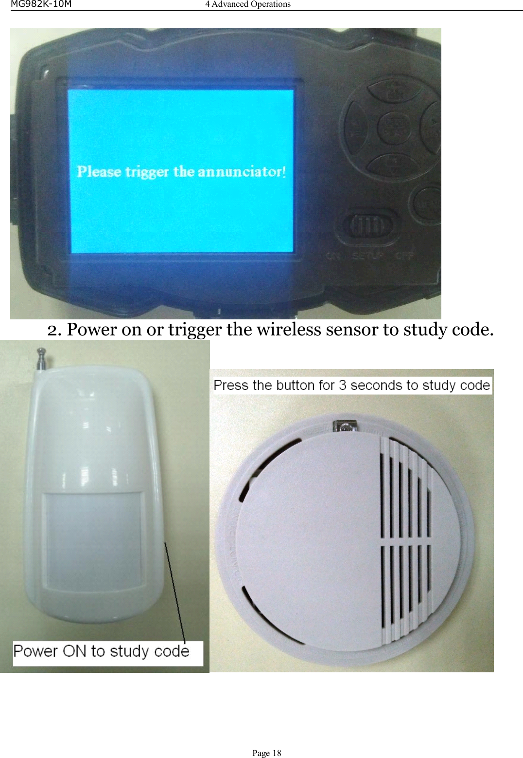 MG982K-10M4AdvancedOperationsPage182.Poweronortriggerthewirelesssensortostudycode.