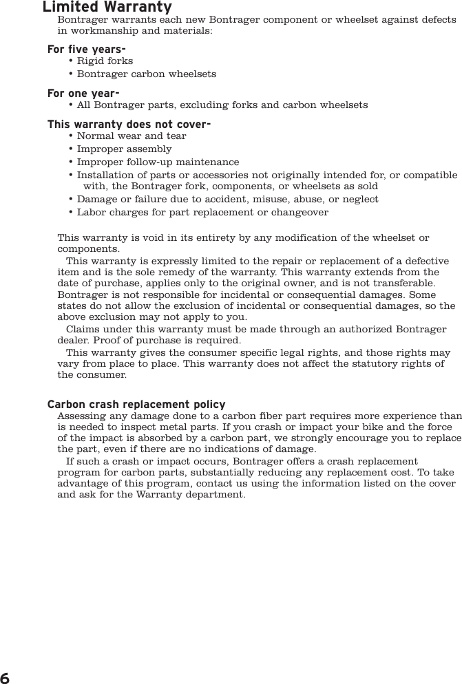 Page 6 of 6 - Bontrager Bontrager-Race-Xxx-Lite-Owners-Manual- Bontrager-race-xxx-lite-owners-manual