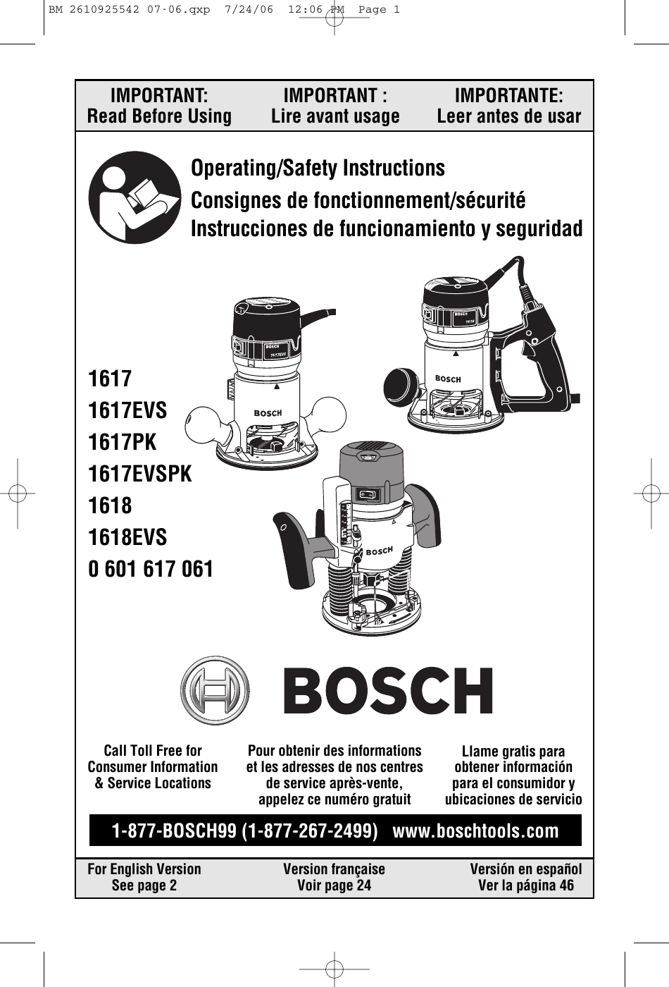Bosch Power Tools 1617 Users Manual BM 2610908996 6 04