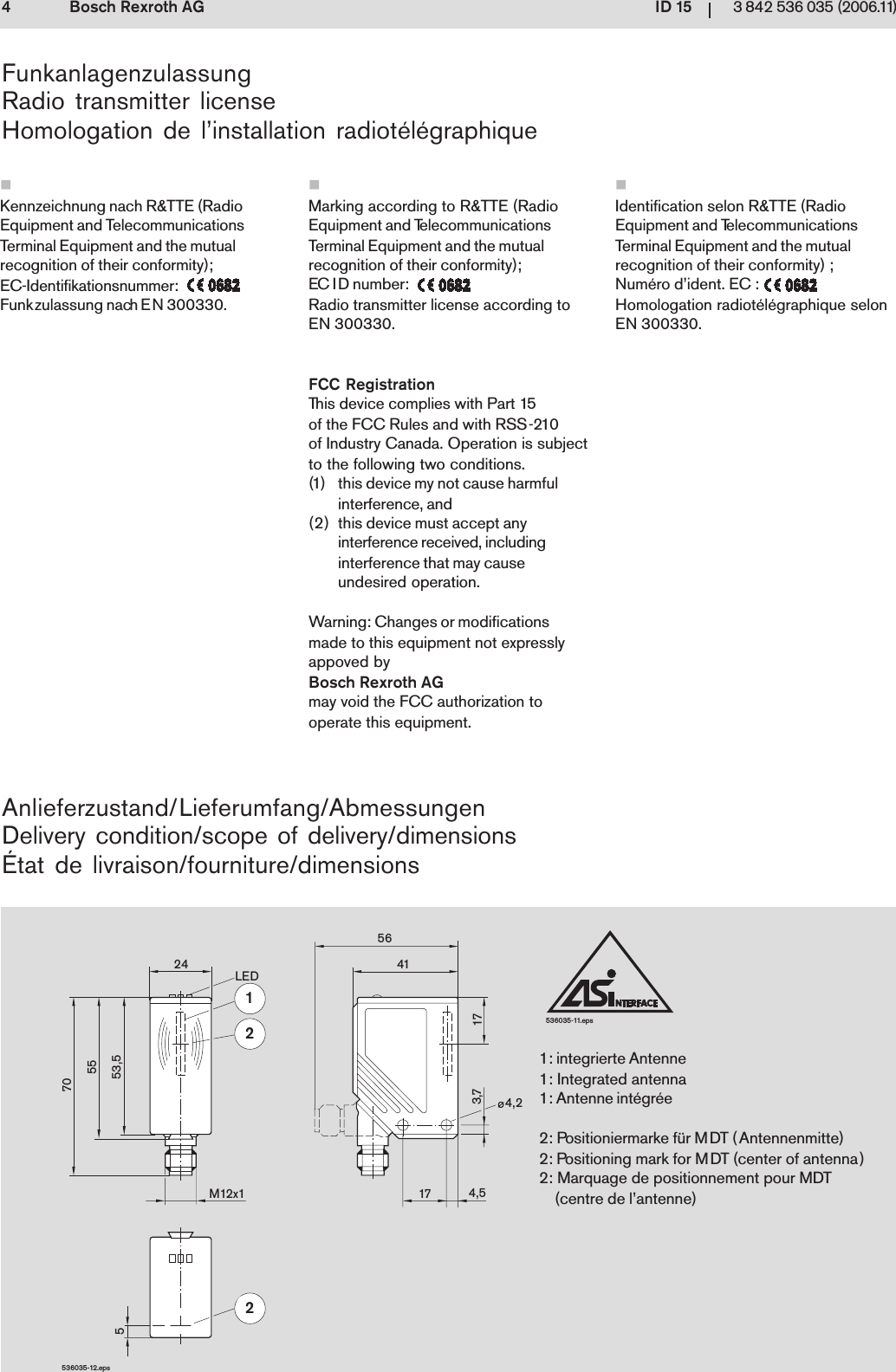 Bosch Rexroth 3842406960id15 Rfid Reader User Manual