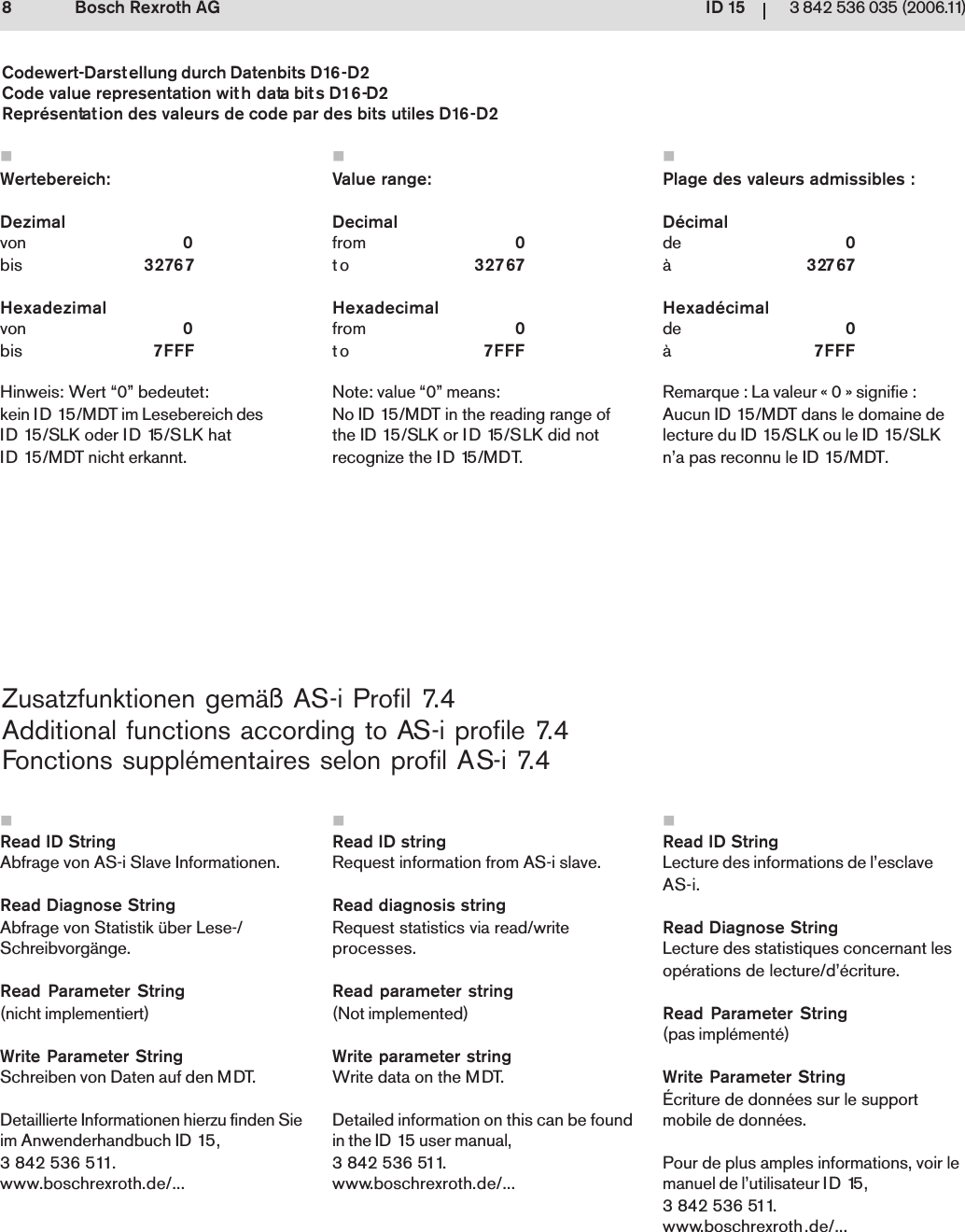 Bosch Rexroth 3842406960id15 Rfid Reader User Manual