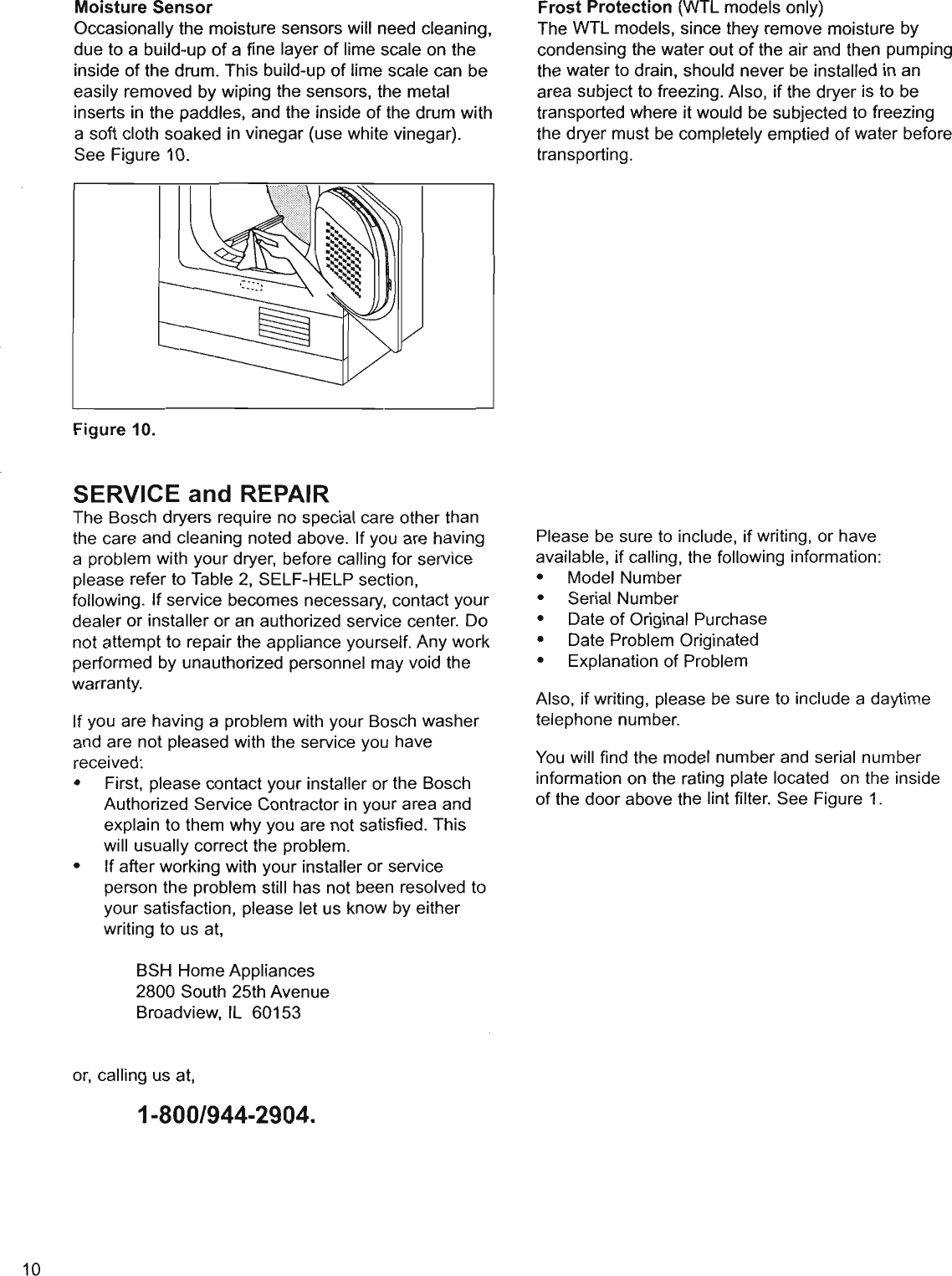 Page 10 of 12 - Boschhome Boschhome-Bosch-Appliances-Clothes-Dryer-Wta-3500-Users-Manual- Use & Care Manual For Bosch WTA 3500 And WTL 5400 Dryers  Boschhome-bosch-appliances-clothes-dryer-wta-3500-users-manual