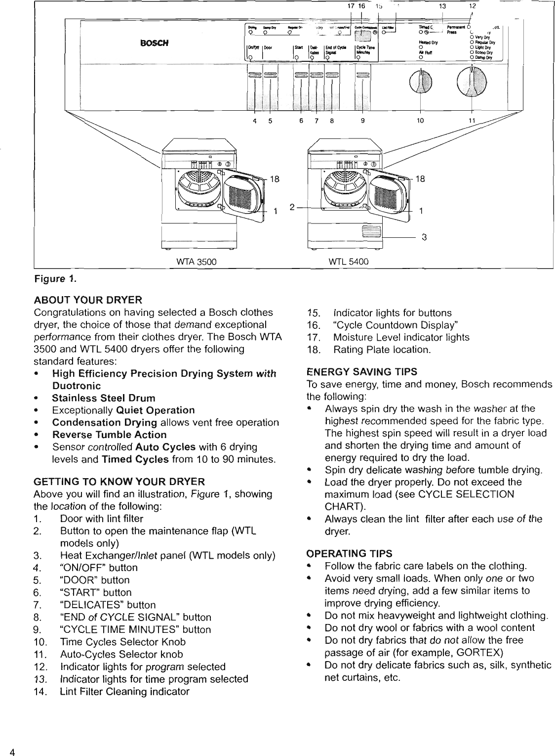 Page 4 of 12 - Boschhome Boschhome-Bosch-Appliances-Clothes-Dryer-Wta-3500-Users-Manual- Use & Care Manual For Bosch WTA 3500 And WTL 5400 Dryers  Boschhome-bosch-appliances-clothes-dryer-wta-3500-users-manual