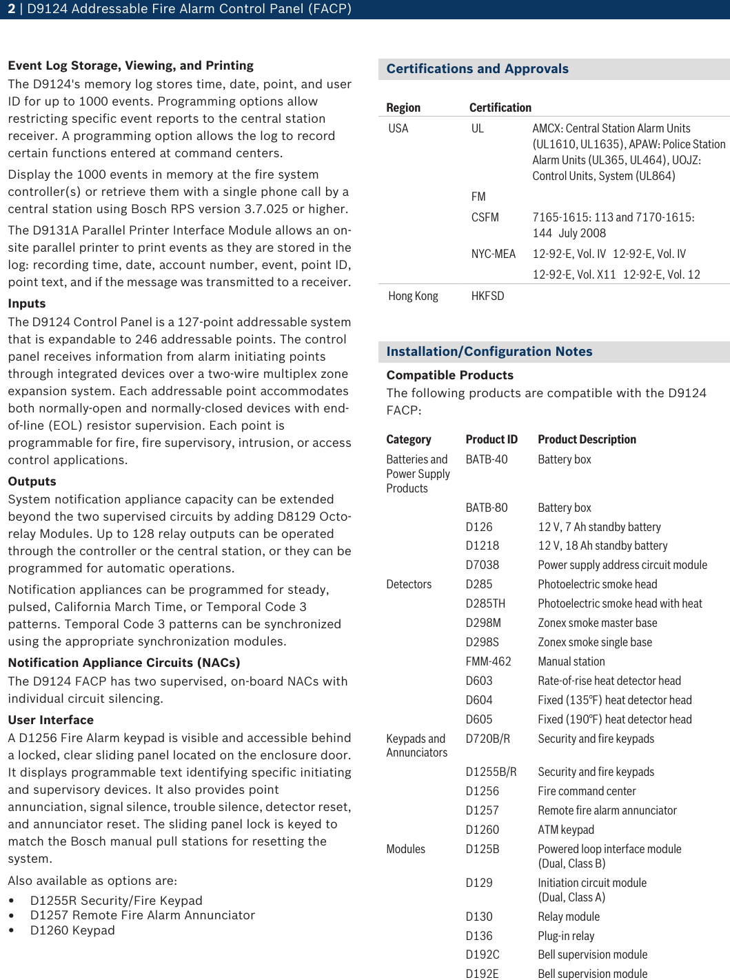 Page 2 of 4 - Boschhome Boschhome-Bosch-Appliances-Smoke-Alarm-D9124-Users-Manual- D9124 Addressable Fire Alarm Control Panel (FACP)  Boschhome-bosch-appliances-smoke-alarm-d9124-users-manual