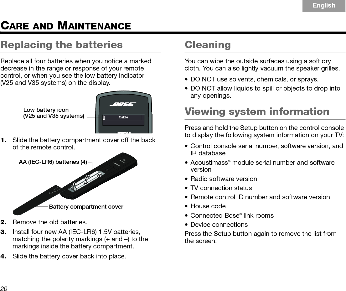 Page 26 of Bose 403155M RF Remote Control User Manual Cover 8 5x6 5 OP Guide 3L
