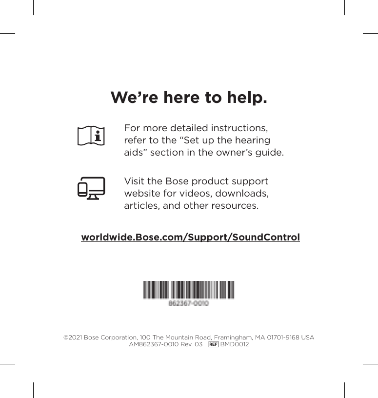 Bose 862367 Qsg Soundcontrol hearing aids En