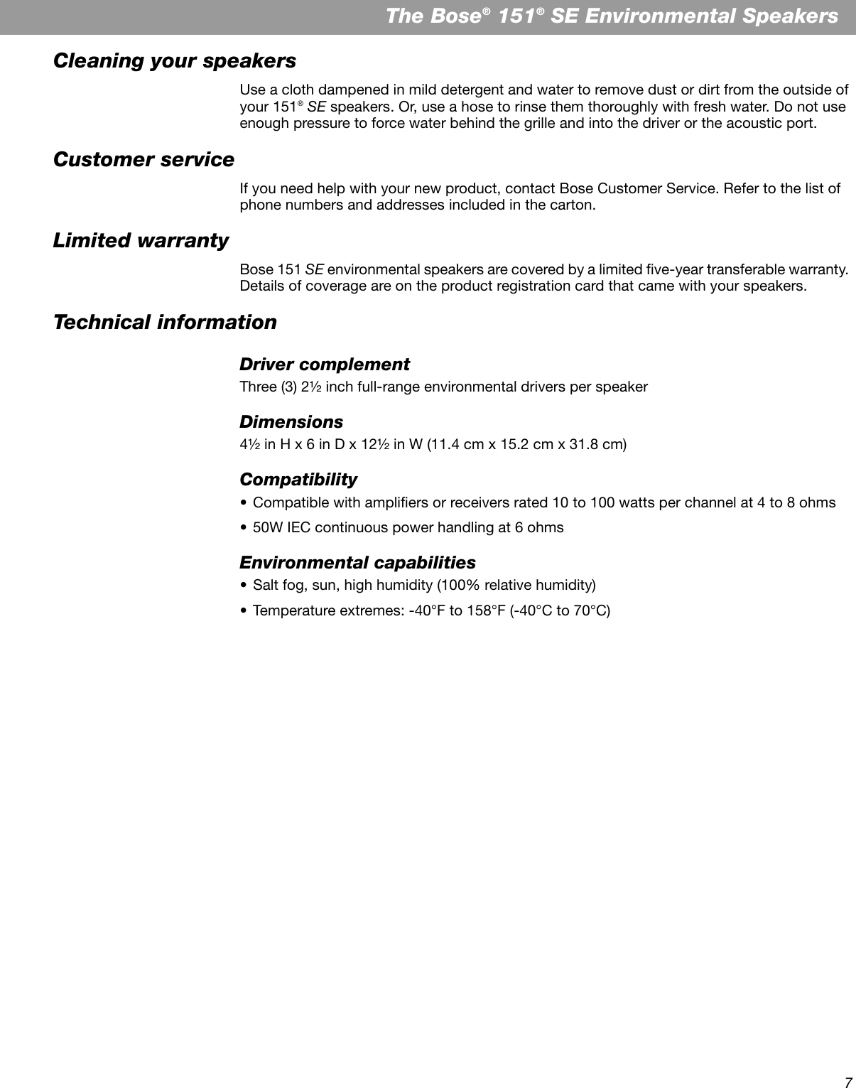 Page 7 of 8 - Bose Bose-151-Se-Users-Manual- AM273809_00_Print  Bose-151-se-users-manual