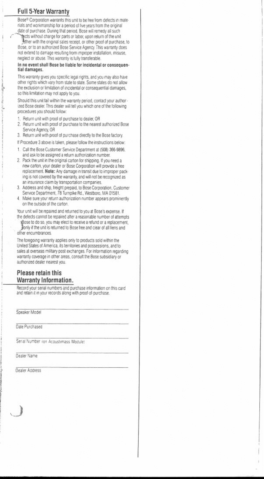Page 7 of 8 - Bose Bose-Acoustimass-Am-5-Users-Manual-  Bose-acoustimass-am-5-users-manual