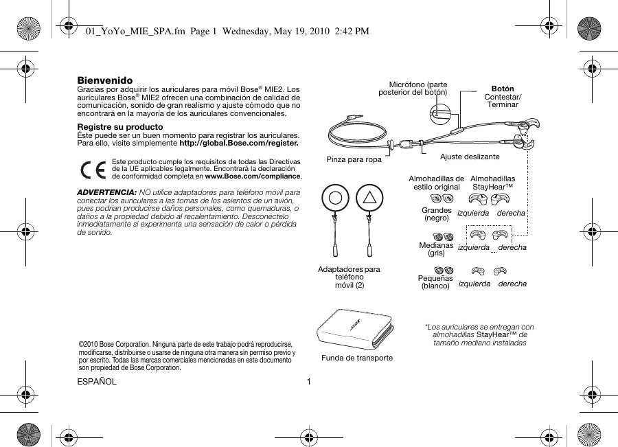 Page 2 of 10 - Bose Bose-Bose-Wireless-Office-Headset-Mie2-Users-Manual-  Bose-bose-wireless-office-headset-mie2-users-manual