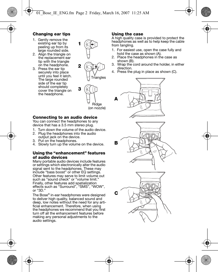 Page 3 of 7 - Bose Bose-In-Ear-Headphone-Users-Manual-  Bose-in-ear-headphone-users-manual