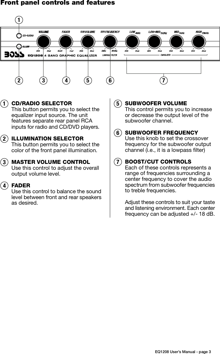 Page 3 of 8 - Boss-Audio-Systems Boss-Audio-Systems-Eq1208-Users-Manual-  Boss-audio-systems-eq1208-users-manual