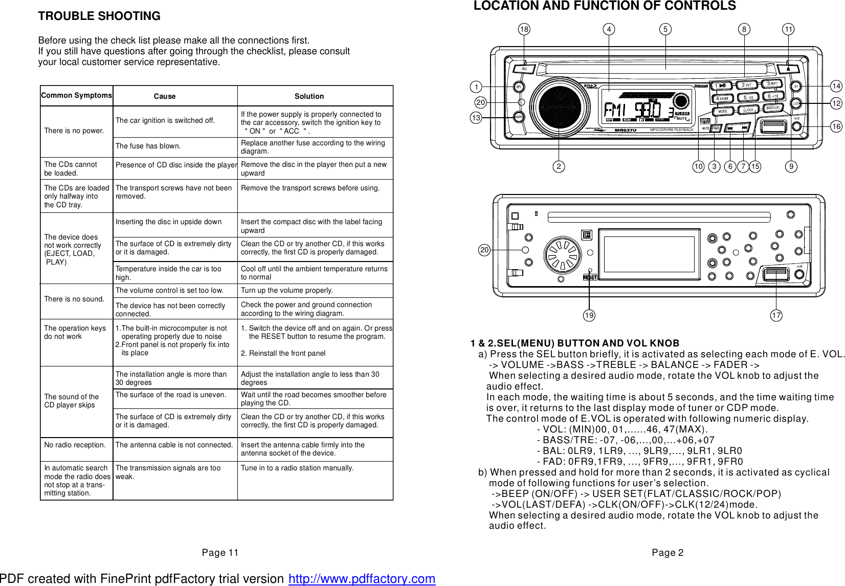 Page 3 of 7 - Boss-Audio-Systems Boss-Audio-Systems-Mr637U-Users-Manual- BOSS ADUIO 637UA(CU0827CDHRF+...  Boss-audio-systems-mr637u-users-manual