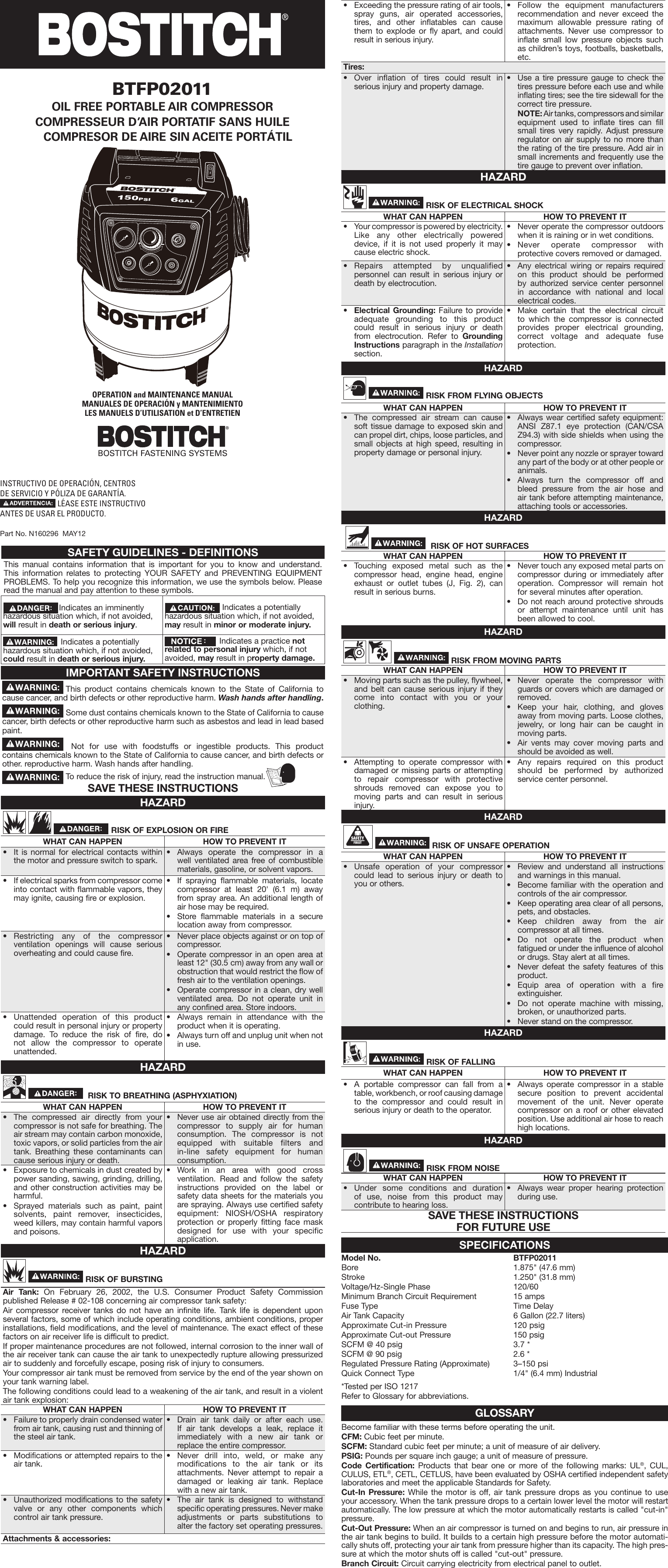 Page 1 of 7 - Bostitch Bostitch-Bostitch-Oil-Free-Portable-Air-Compressor-Btfp02011-Users-Manual-  Bostitch-bostitch-oil-free-portable-air-compressor-btfp02011-users-manual