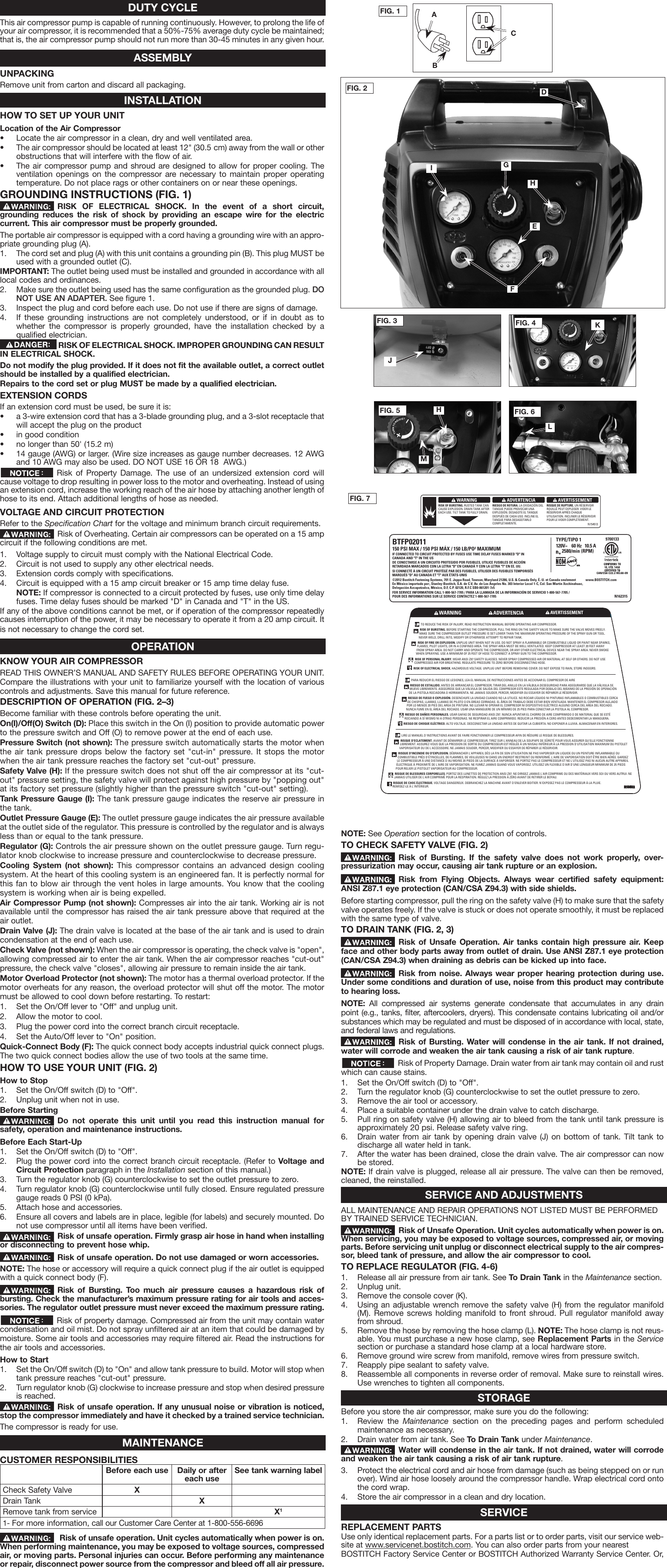 Page 2 of 7 - Bostitch Bostitch-Bostitch-Oil-Free-Portable-Air-Compressor-Btfp02011-Users-Manual-  Bostitch-bostitch-oil-free-portable-air-compressor-btfp02011-users-manual
