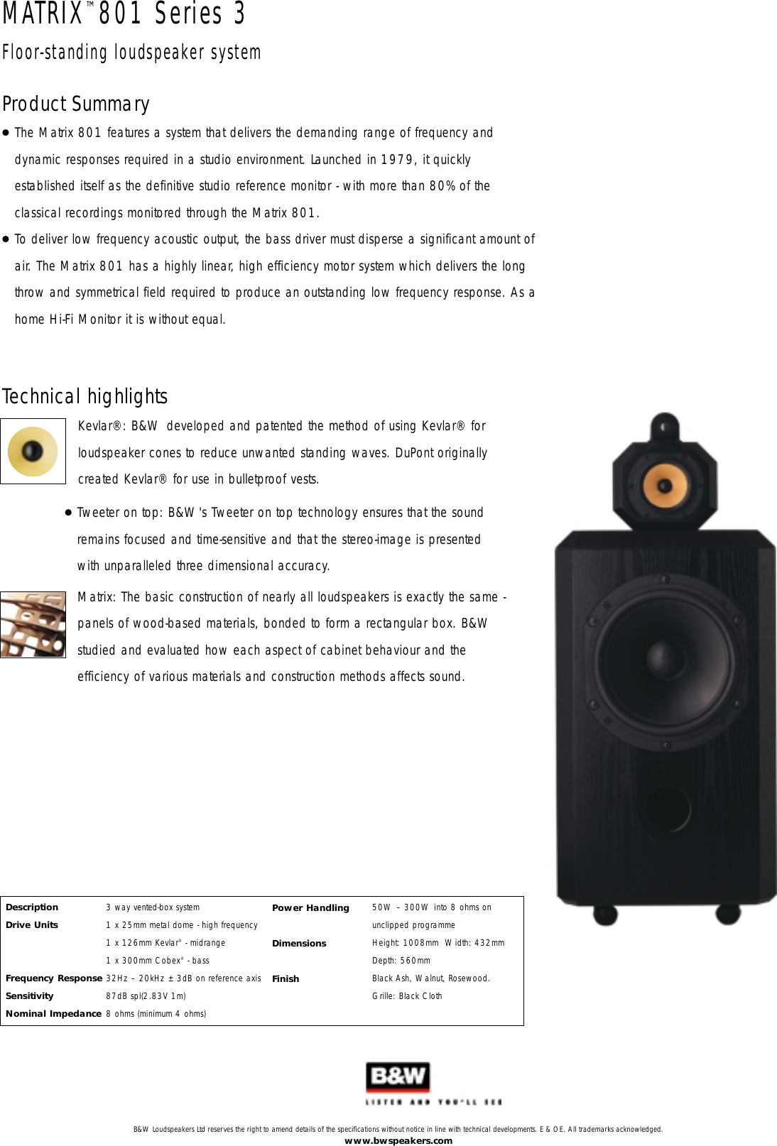 Bowers And Wilkins Matrix 801 Series 3 Users Manual