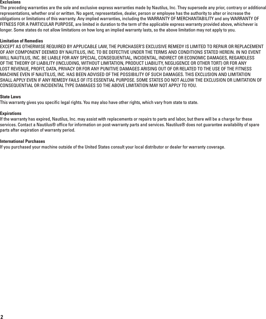 Page 2 of 4 - Bowflex BFX.TC20.Warranty.071511.EN.FRC.A Warranty BFX.TC20.Warranty.EN.FRC