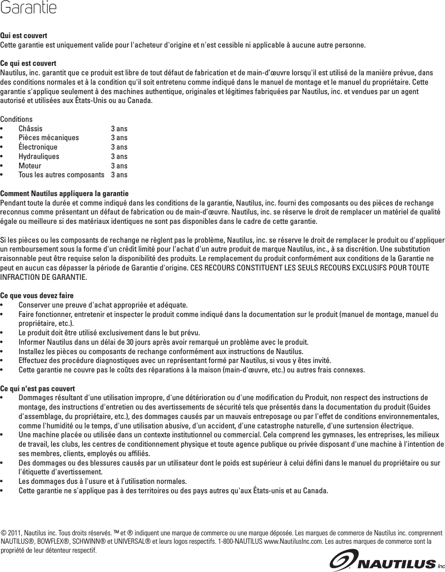 Page 3 of 4 - Bowflex BFX.TC20.Warranty.071511.EN.FRC.A Warranty BFX.TC20.Warranty.EN.FRC