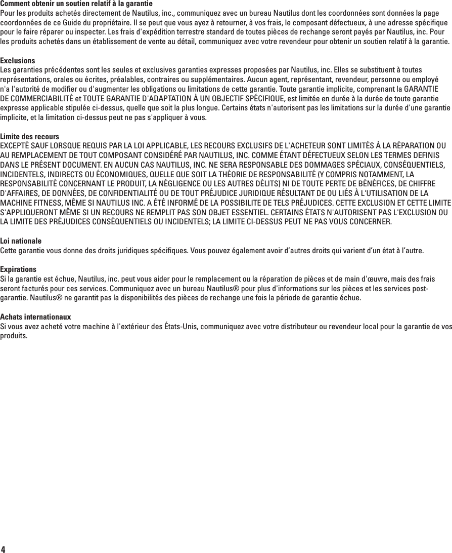 Page 4 of 4 - Bowflex BFX.TC20.Warranty.071511.EN.FRC.A Warranty BFX.TC20.Warranty.EN.FRC