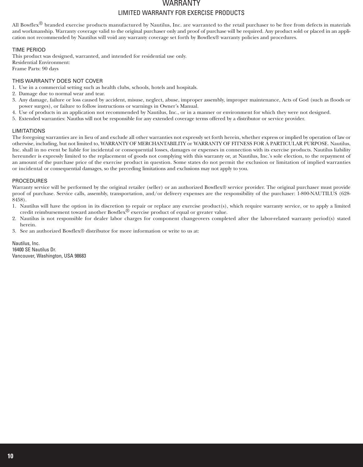 Page 10 of 12 - Bowflex Bowflex-Bowflex-Revolution-Accessory-Rack-Owner-S-Manual BFX_Revo_FLEX Rack_ RevB_AM_0706_