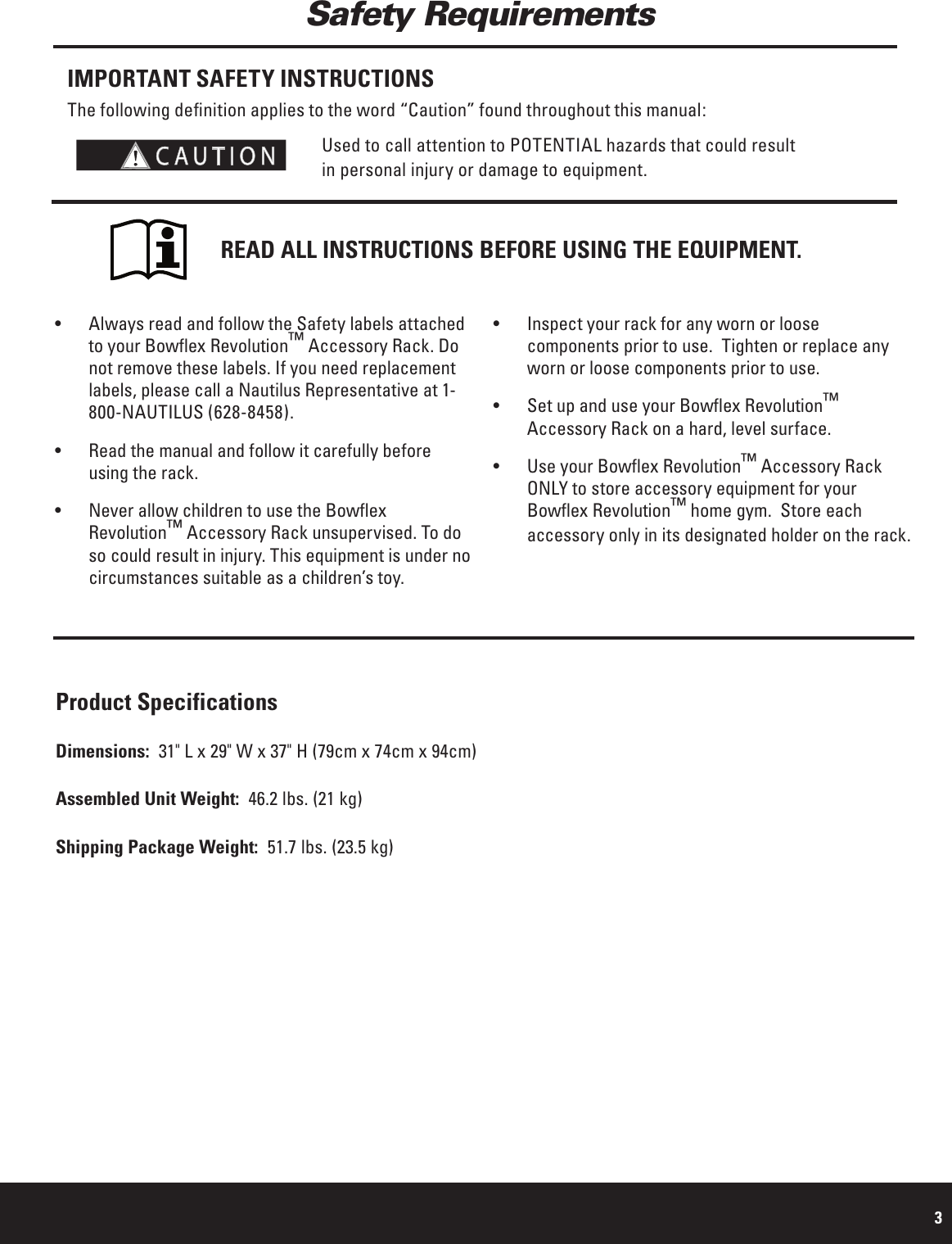 Page 3 of 12 - Bowflex Bowflex-Bowflex-Revolution-Accessory-Rack-Owner-S-Manual BFX_Revo_FLEX Rack_ RevB_AM_0706_