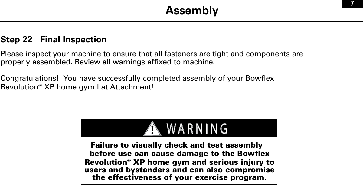 Page 7 of 9 - Bowflex Bowflex-Bowflex-Revolution-Xp-Lat-Tower-Owner-S-Manual