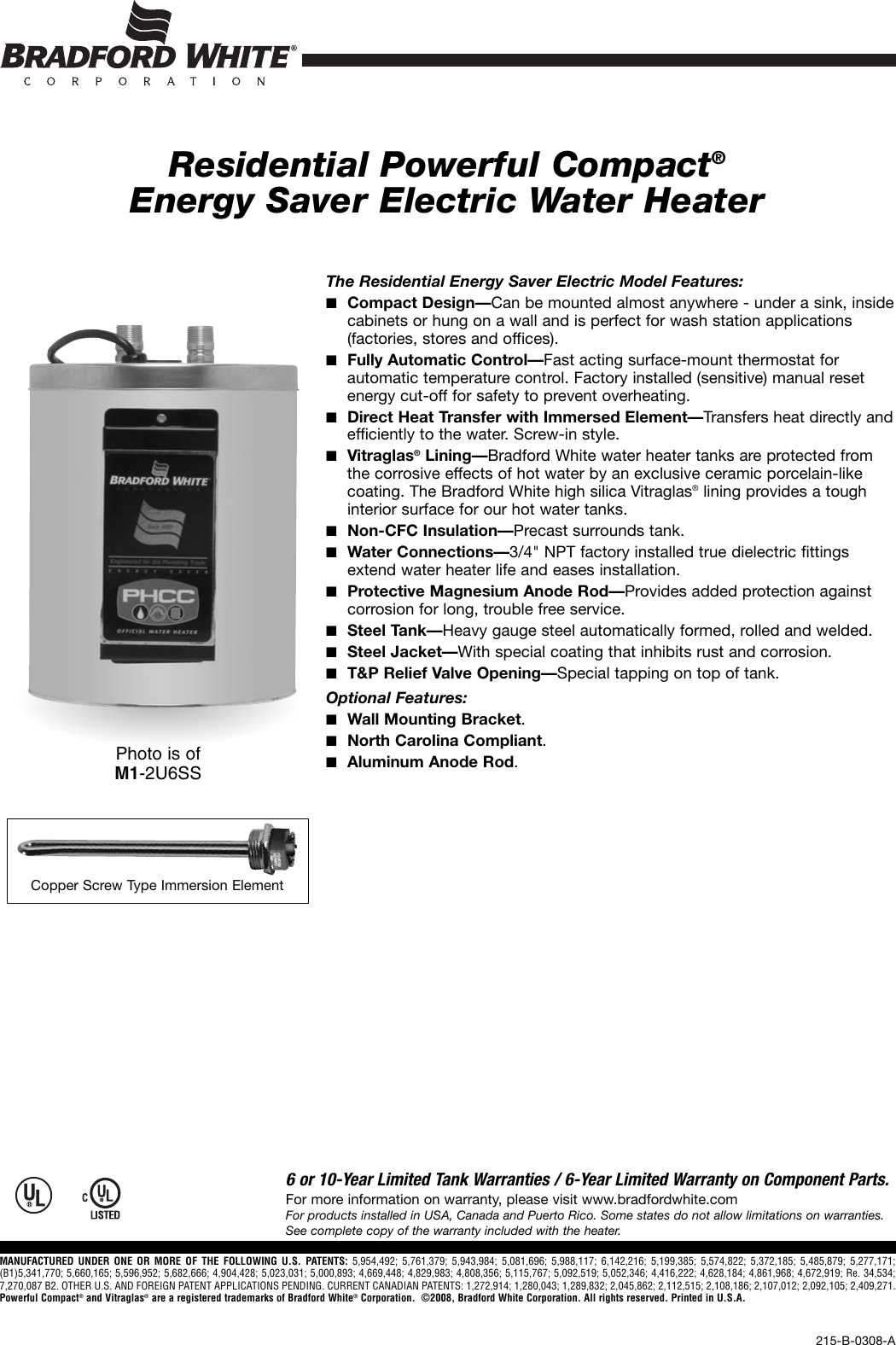 Bradford White Corp M1 2U6Ss Users Manual Bwc_spec_sheet