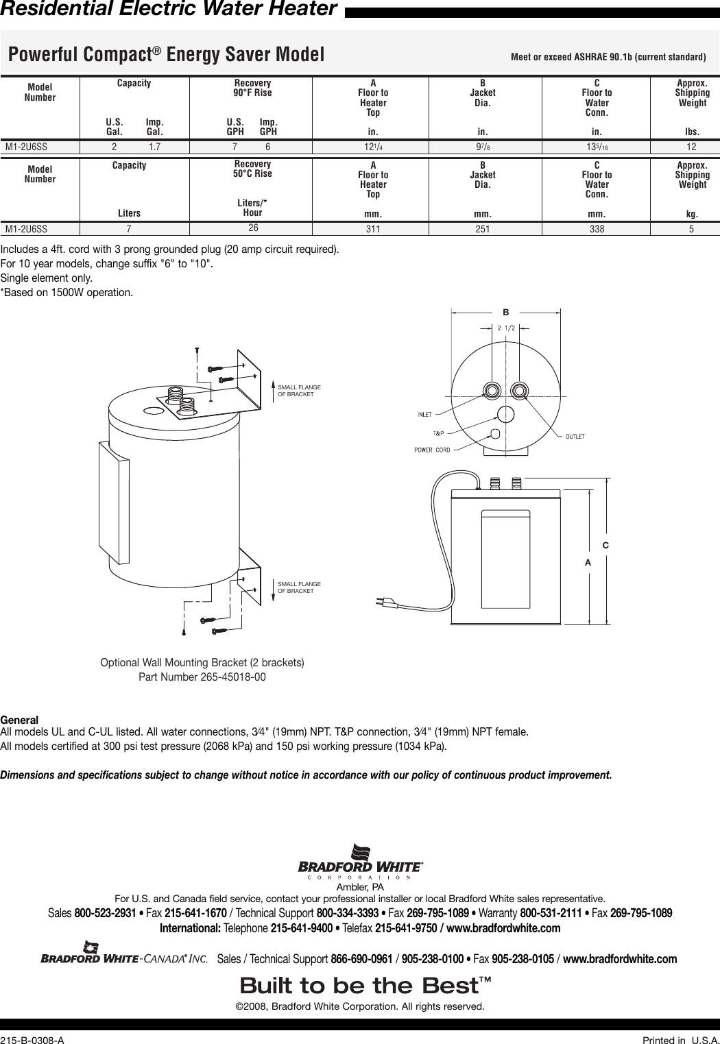Page 2 of 2 - Bradford-White-Corp Bradford-White-Corp-M1-2U6Ss-Users-Manual- Bwc_spec_sheet  Bradford-white-corp-m1-2u6ss-users-manual